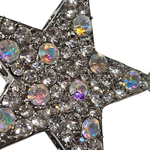 Retro Silver Star Pendant Iridescent Rhinestones 80s 90s Fashion Jewelry DIY - Picture 3 of 5